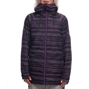 686 Womens infiDRY 10K Snowboard Jacket Purple Striped Waterproof Ski Coat Small